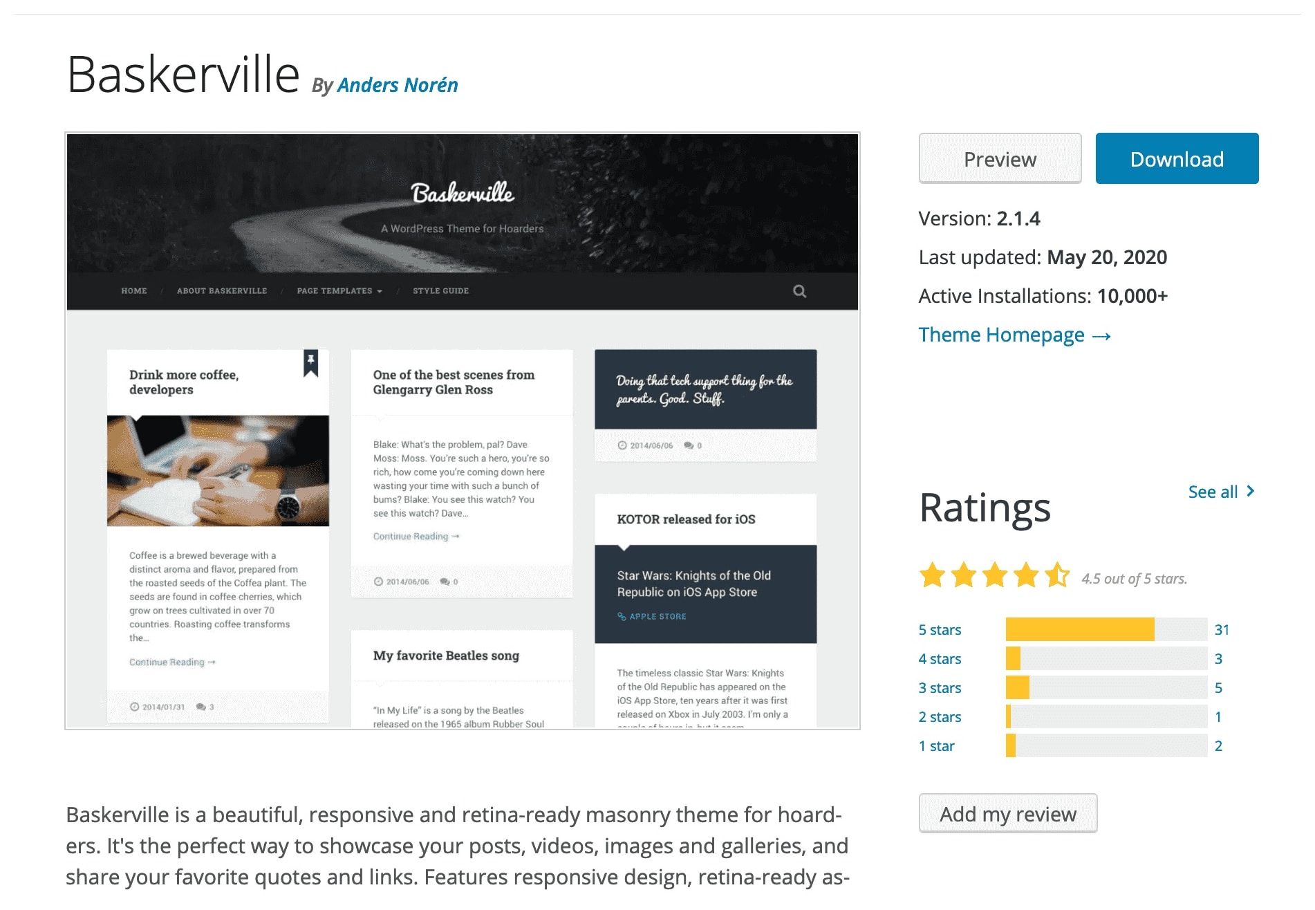 Baskerville WordPress theme on ClassicPress