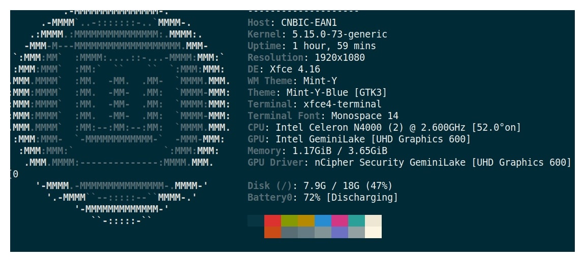 Neofetch on Coconics Enabler Budget Laptop