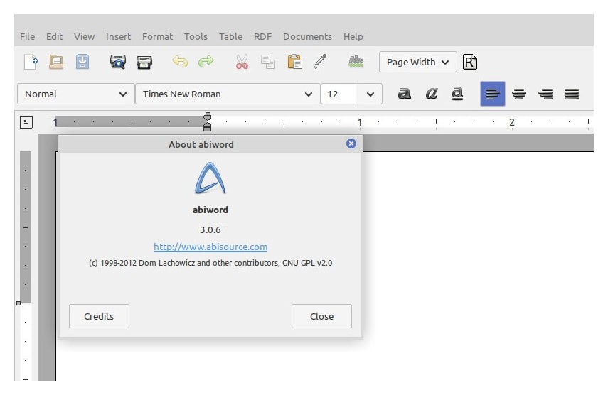 Screenshot of AbiWord document export